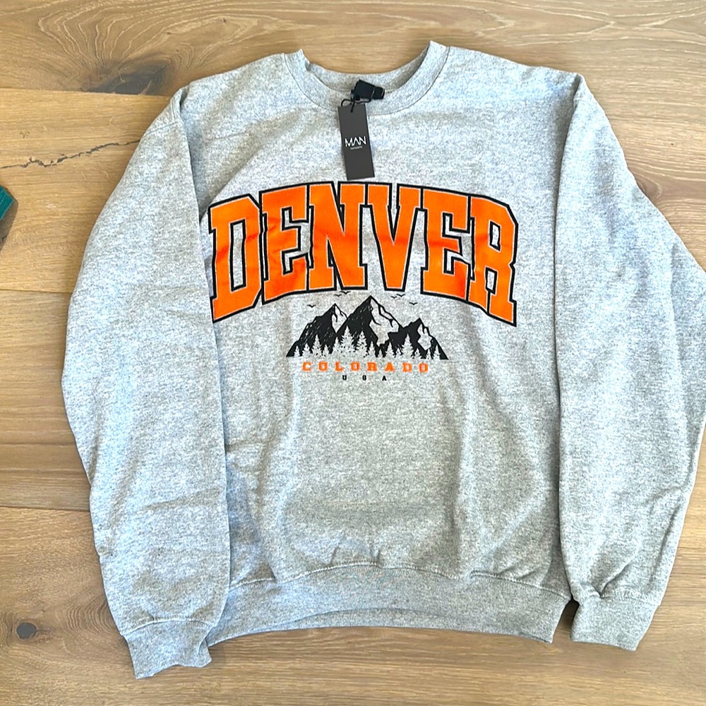 Boohooman oversized Denver print sweatshirt, grey, XS